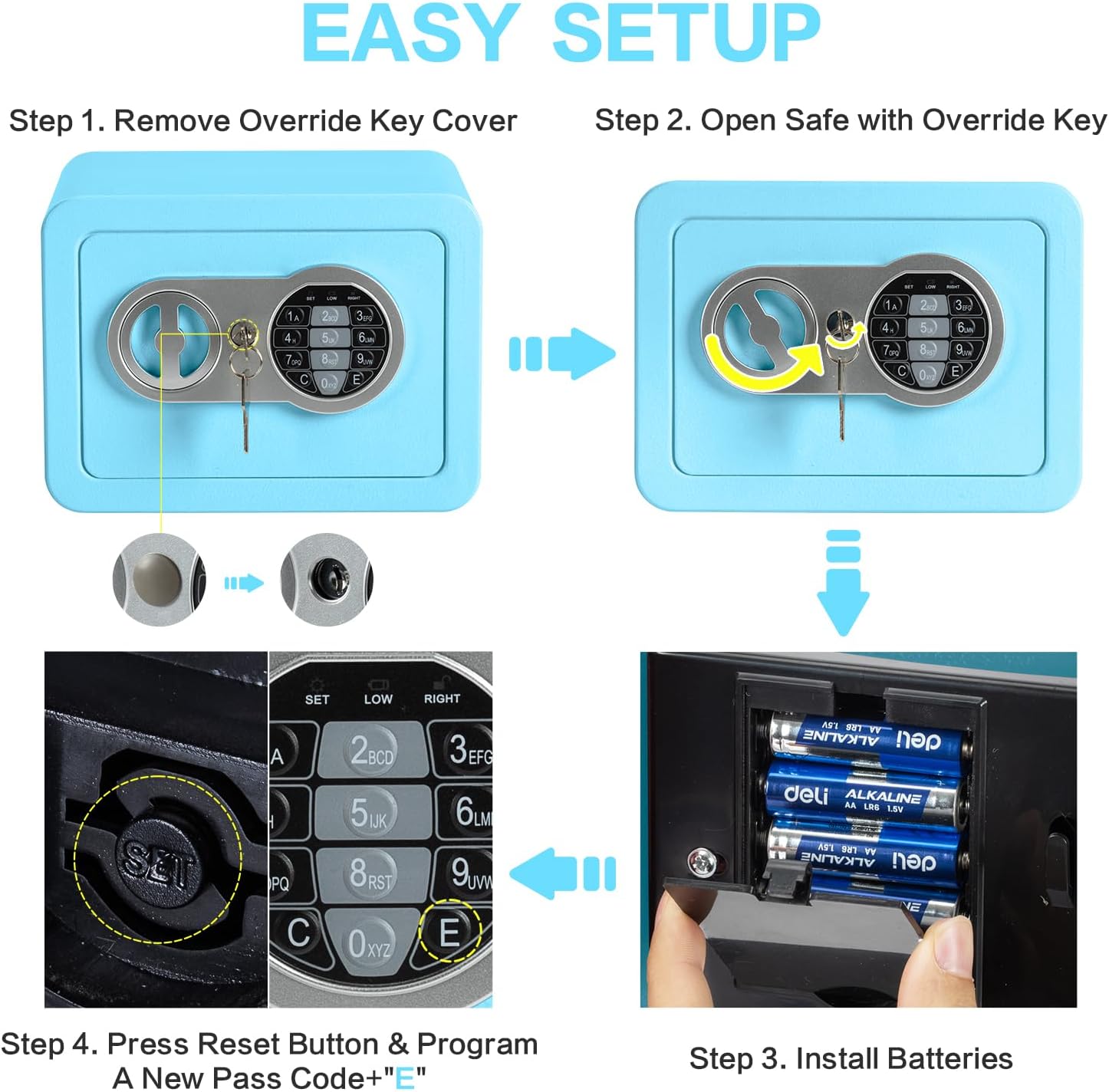 0.23 Cubic Feet Safe Box, Small Safe W/Fireproof Bag, Keys & Pass Code, Digital Electronic Security Money Box for Cash, Document, Home, Office, Hotel Use, Blue, 6.69"D x 9.06"W x 6.69"H