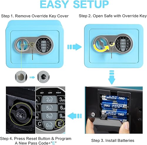 Miniatura 8 de Caja fuerte de 0.23 pies cúbicos, pequeña caja fuerte con bolsa ignífuga, llaves y código de pase, caja de seguridad electrónica digital para