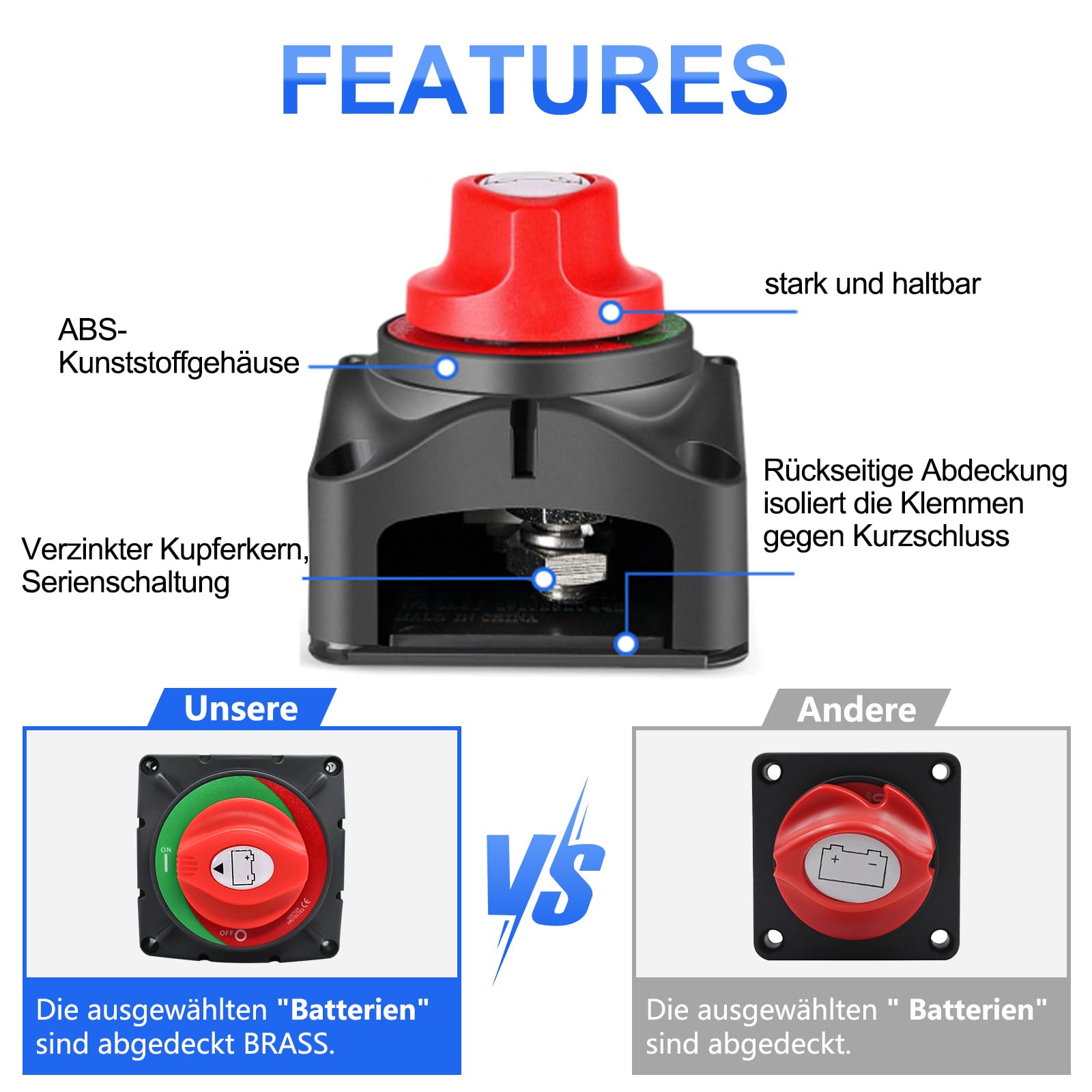 Batterie Trennschalter 12-48V, 600A Batterietrennschalter, IP68 Wasserdicht für Boot Motorrad Yacht Auto KFZ Bus RV UTV-Fahrzeug(ON/OFF High Current)