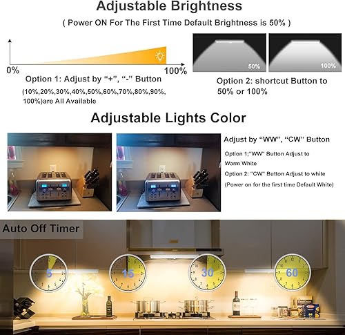Miniatura 4 de Paquete de 4 luces inalámbricas para debajo del gabinete, 20 luces LED regulables con pilas, para debajo del mostrador, barra de luz nocturna para