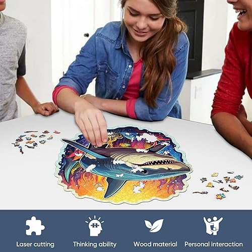 Miniatura 8 de Qiuenisray Rompecabezas de madera para adultos, rompecabezas de tiburón océano de 200 piezas, rompecabezas de forma única con certificación FSC,