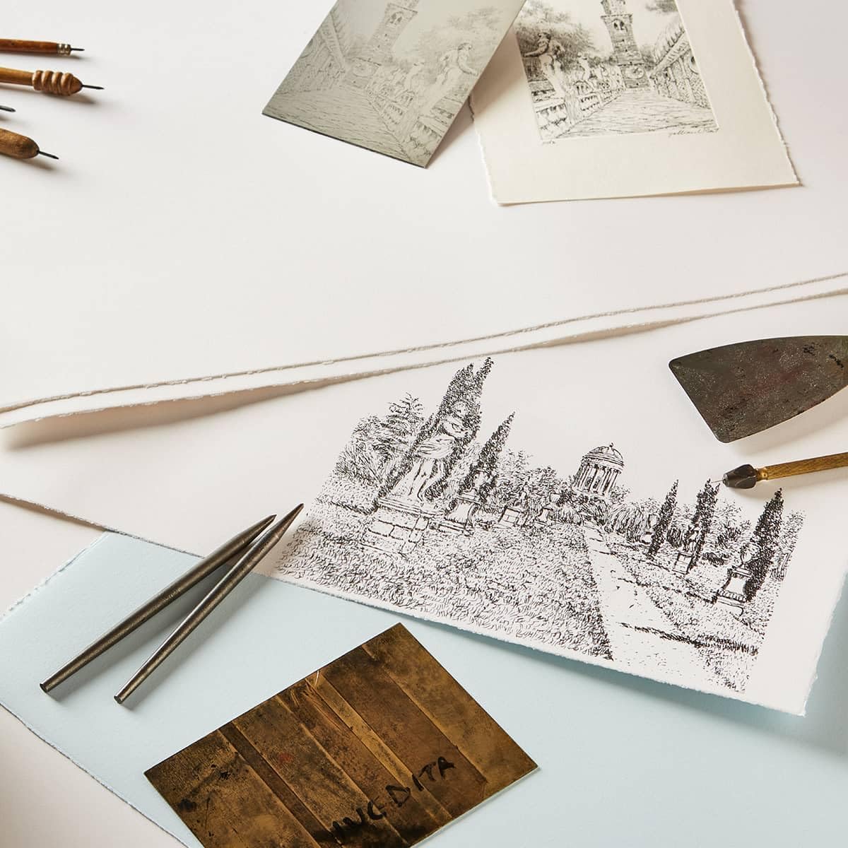 Magnani 1404 Pescia Drawing and Printmaking Paper Pad for Artists, 9x12, 15 Sheets, White, 140 lb (300gsm), Acid-Free 100% Cotton Paper for Etching, Engraving & Silkscreen, Archival Quality