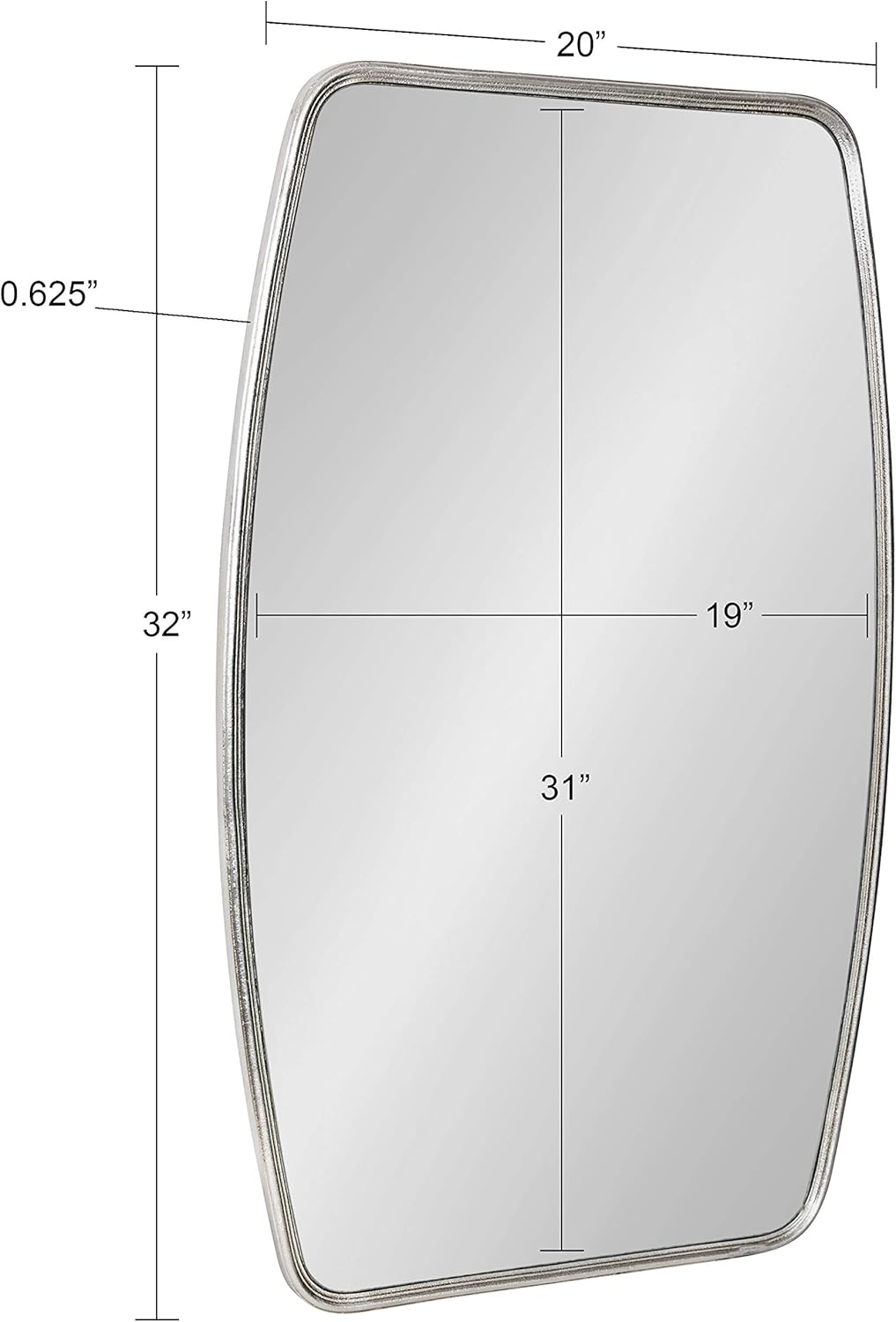 Kate and Laurel Caskill Modern Barrel Mirror, 20 x 32, Silver, Rounded Rectangle Mirror for Wall