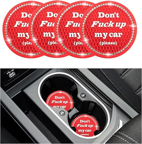 Miniatura 1 de Sylvil 4 posavasos brillantes para automóvil, 2.75 pulgadas, antideslizantes, para inserción, universal, con diamantes de imitación de cristal,