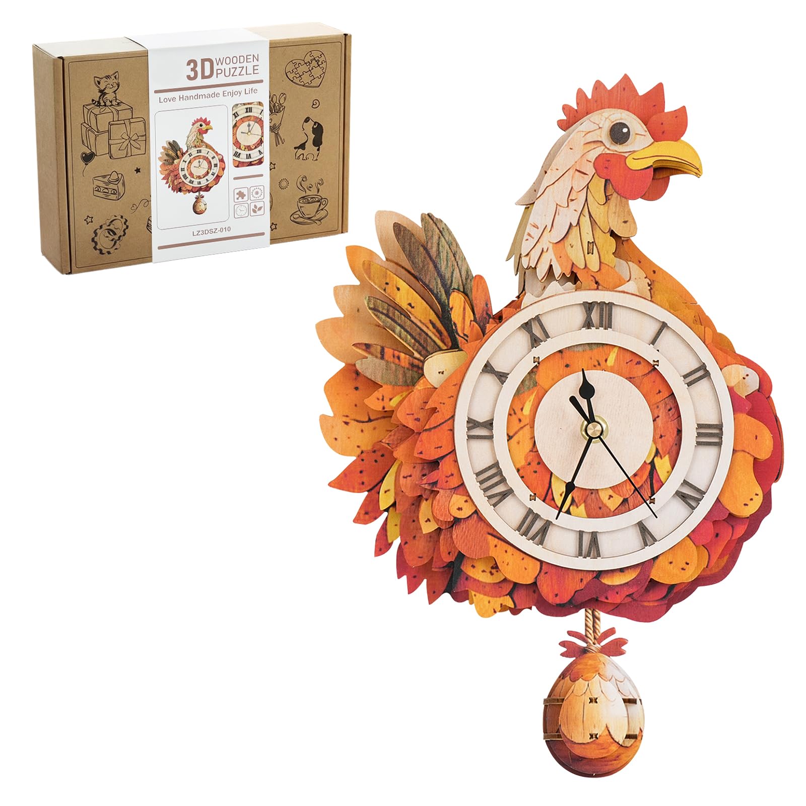 3D Holz Modellbausätze für Erwachsene zum Bauen, Retro Henne Wanduhr mit Schwingen, Mechanische Uhr Kits Geschenke für Erwachsene, Vintage Home Decor