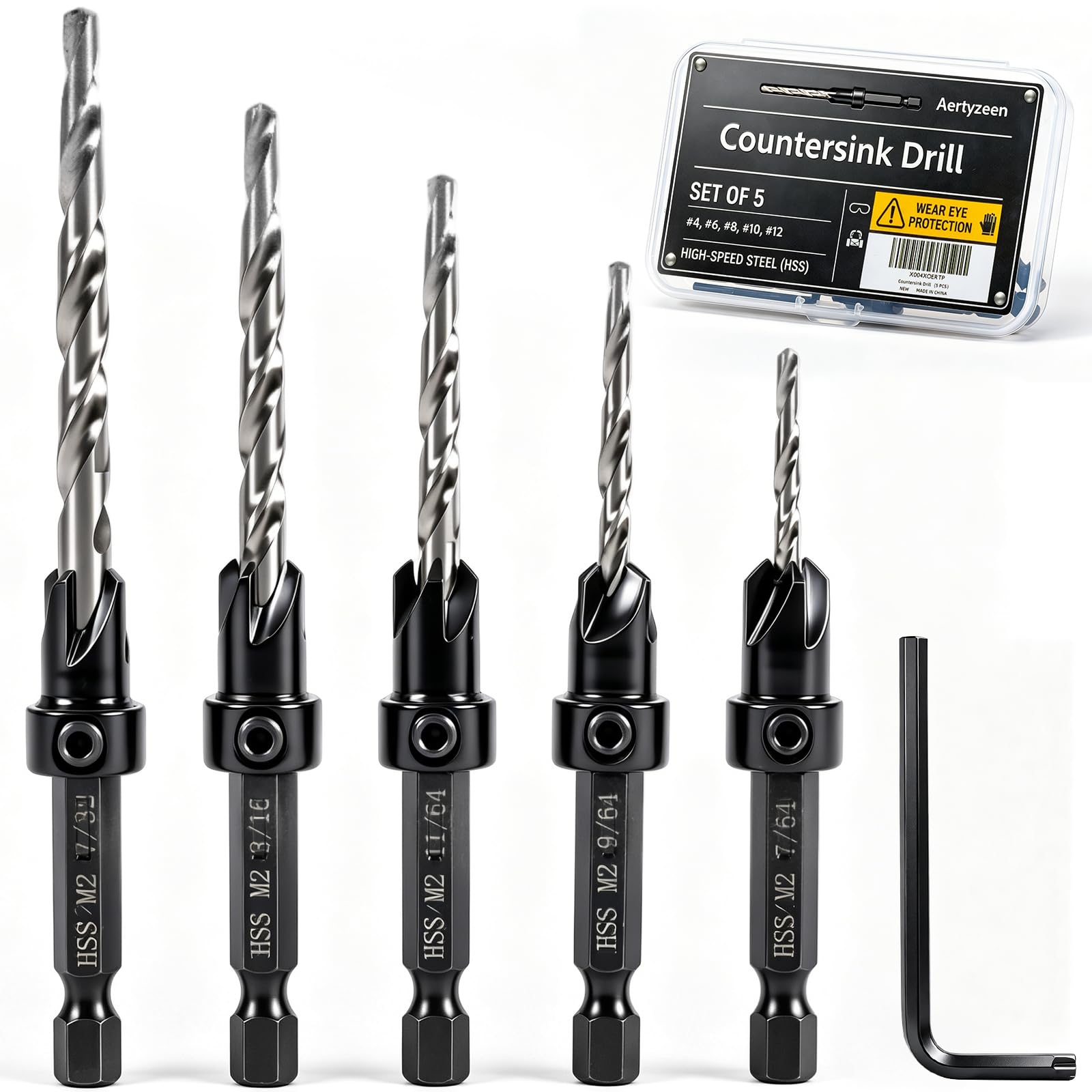Countersink Drill Bit Set - 5 Pcs, Adjustable -1