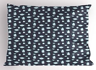 Ambesonne Tea Party Pillow Sham Set of 2, English Tradition Teapot and Cups in Retro Polka Dots, Quality Microfiber Bedding Item for All Seasons, 30