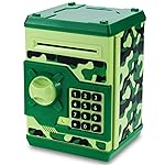 Qwifyu Piggy Bank for Boys Girls, 4 5 6 7 8 9 10 Year Old Girl Boy Birthday Gift Ideas, Electronic Password Money Saving Box ATM, Great Gift Safe Bank Toys for Kids (Camouflage Green)