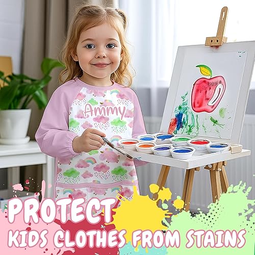 Miniatura 6 de Bata de arte personalizada para niños con nombre para niños pequeños, impermeable, manga larga, delantal de pintura lavable