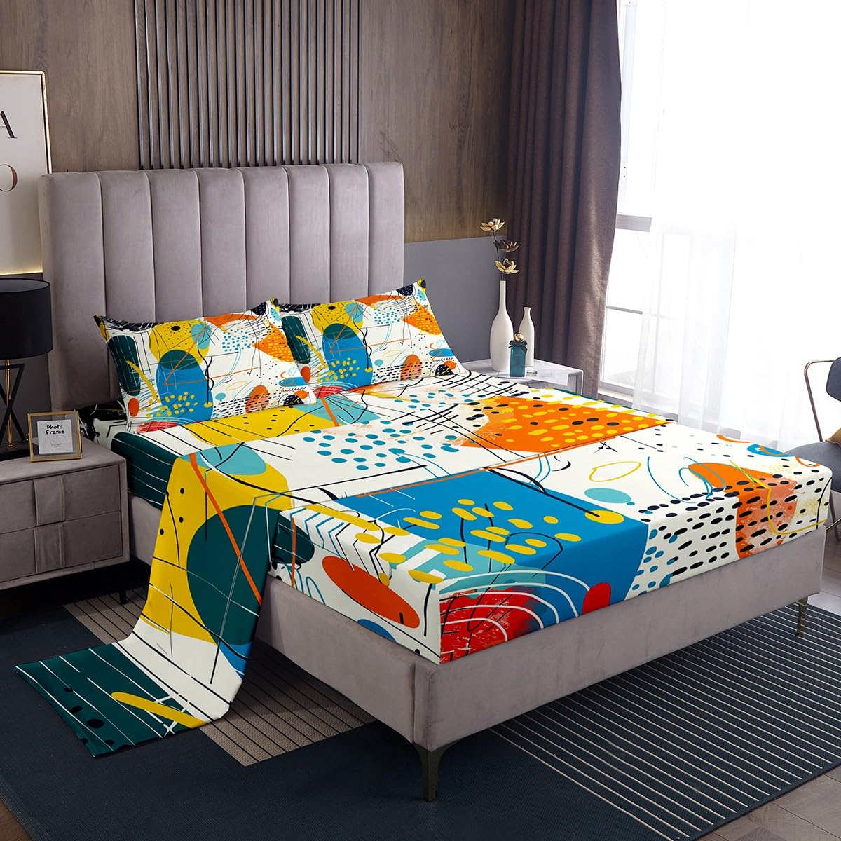 Zcwl Mid Century Retro Sheet Set, Full Size 4pc - Geometric Print, Soft Microfiber, Deep Pocket - View #6