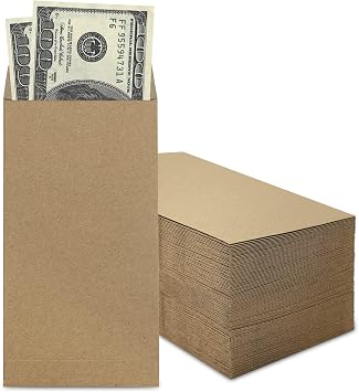 100 Pack Kraft Cash Envelopes 6.7x3.5 Fit for Envelope Money Saving Challenge, 120 GSM Thick Money Envelopes for Cash, Budgeting, Check, Coin, Tickets, Jewelry, small items & collectables
