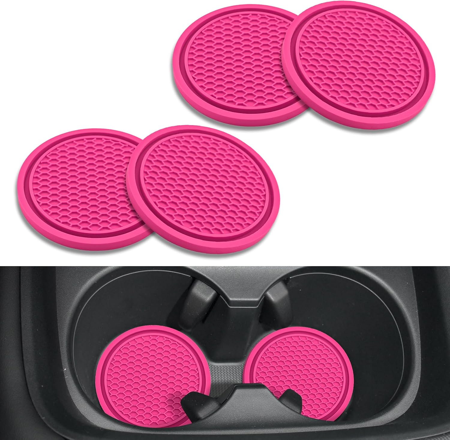 4PCS Car Cup Holder Coaster, Car Decor, Universal Non-Slip Cup Holders Embedded in Ornaments Coaster, Auto Accessories Shockproof Flexible Auto Rubber Insert for Most Vehicles (Black)