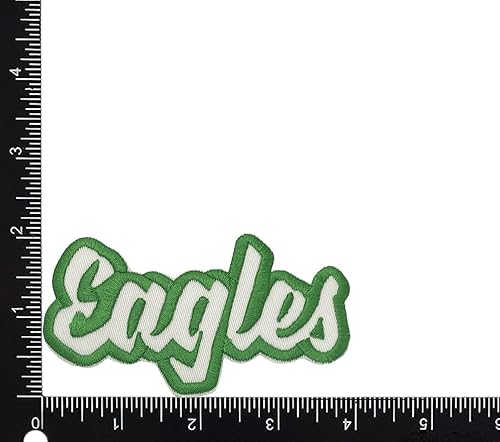 Miniatura 2 de (2 x 4 pulgadas) Eagles, espíritu de equipo, bordado, parche para planchar (sarga blancacontorno verde)