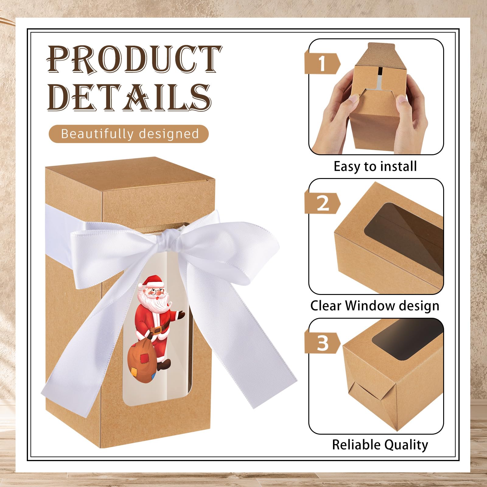 Fulmoon 12 Sets Sublimationsglas-Boxen, Dankeschön-Glasflaschen-Boxen mit Schleife, Geschenkverpackung, Gaine für Muttertag, Hochzeit, Party, Versand, Rohlinge, Sublimation, Geschenkverpackung, Braun