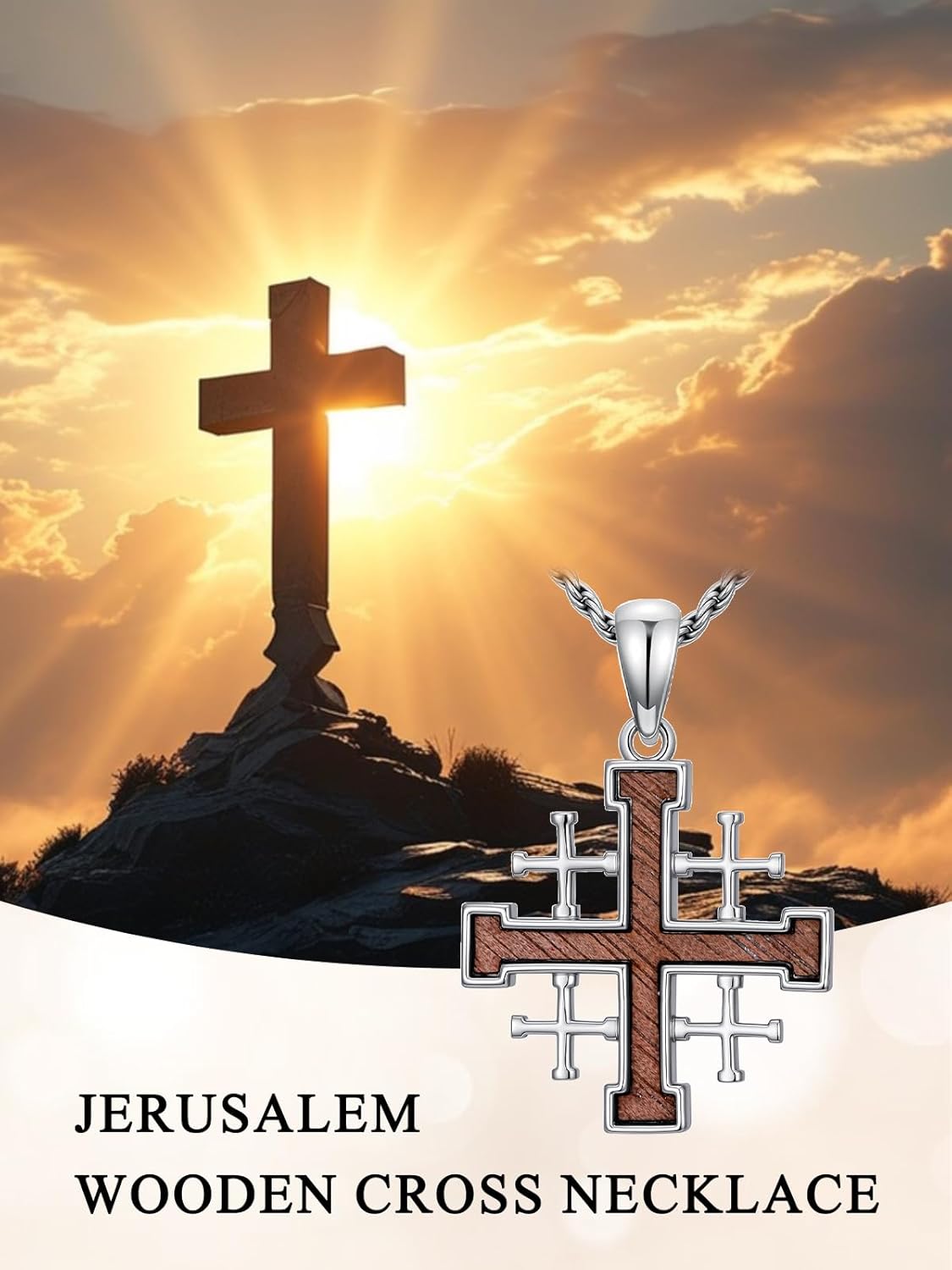 Jerusalem Cross Necklace for Men 925 Sterling Silver Silver Cross Pendant Faith Jewelry Protection Necklace Gift for Father Dad Son - Image 2