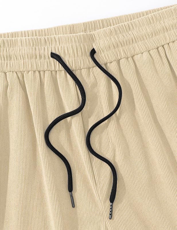 Men's Corduroy Shorts 9 inch Cotton Drawstring Casual Elastic Waist Summer Beach Shorts with Pockets - Image 7