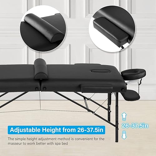 Miniatura 6 de Mesa de masaje cama de spa de 77 pulgadas de largo 30 pulgadas de ancho altura ajustable 2 pliegues de 3 pulgadas de densidad esponja portátil cuna