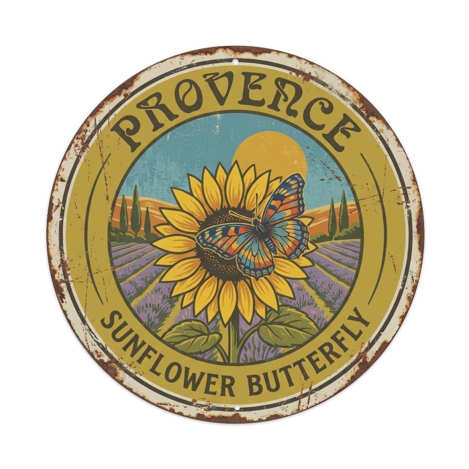 Sunflower Butterfly Travel France Provence Metal Tin Sign