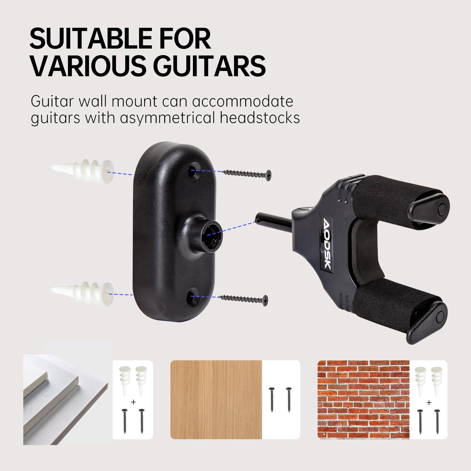 AODSK Soporte de pared para guitarra, paquete de 3