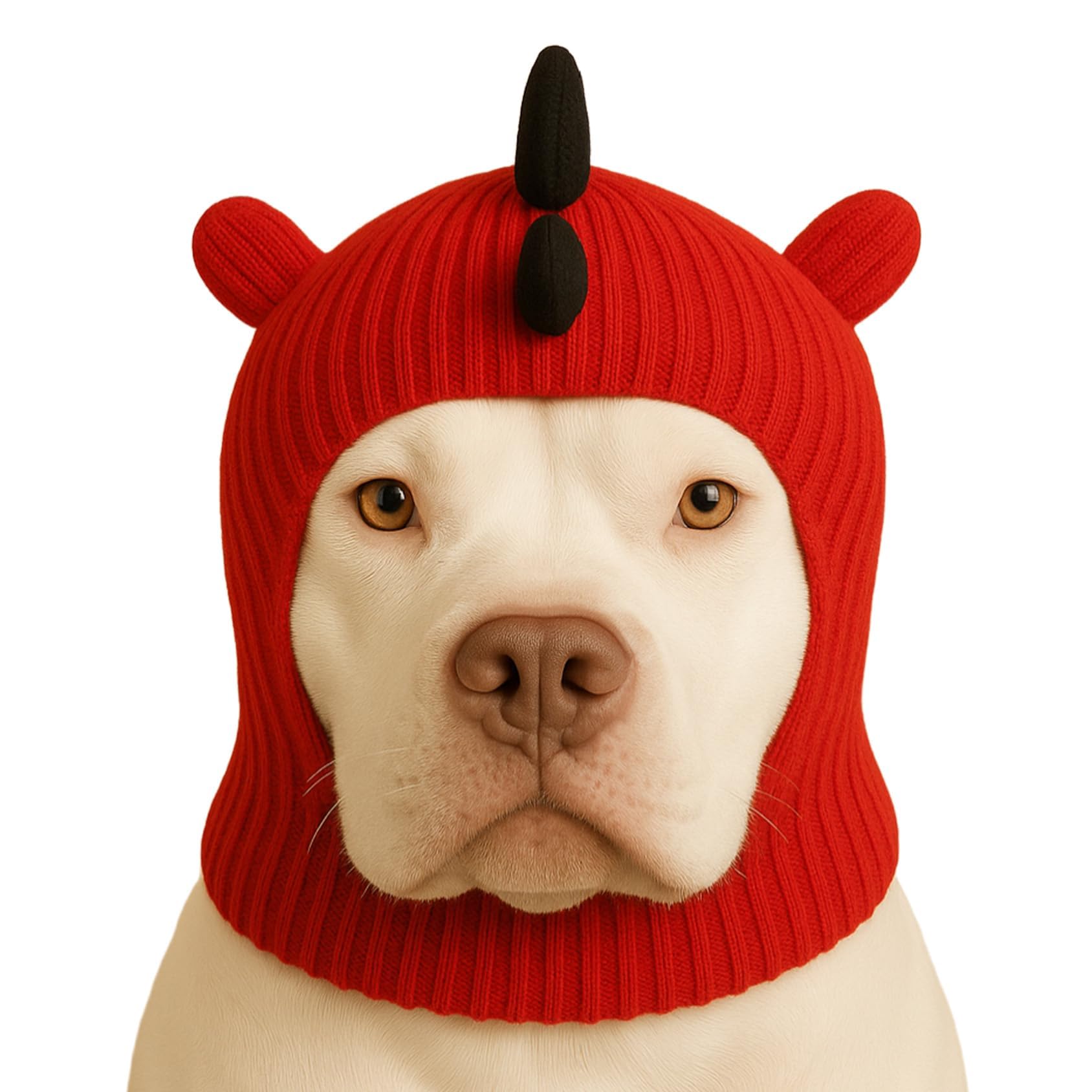 LovinPet Dinosaur Dog Hat Snood for Medium & Large Dogs, Dino Costume Ear & Neck Warmer, Soft 4‑Way Stretch Knit, Adjustable Fit, One Size,Red