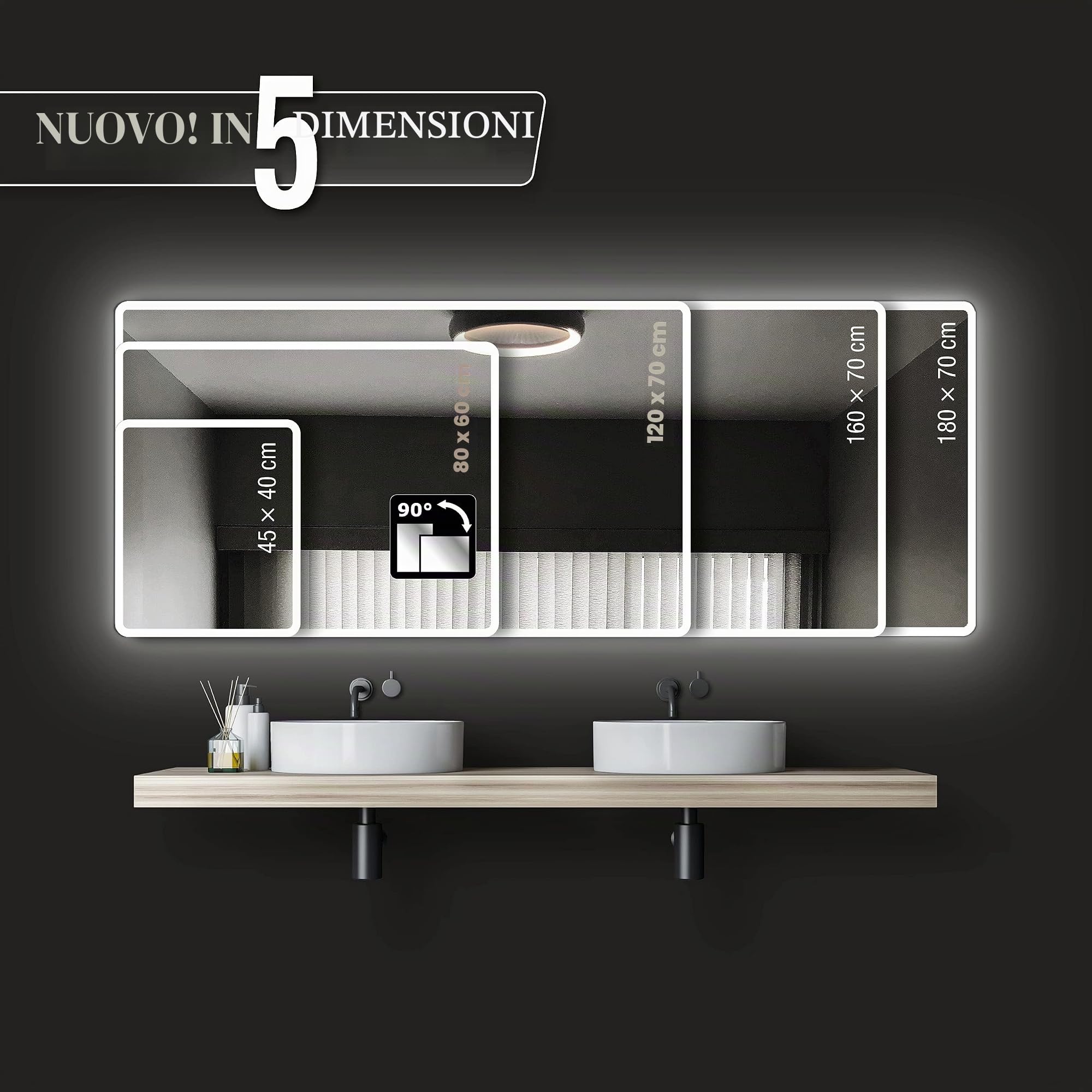 Talos Specchio per Bagno a LED Moon 120x70 cm - Colore Chiaro 4200 Kelvin - Design Moderno e Rivestimento di Alta qualità
