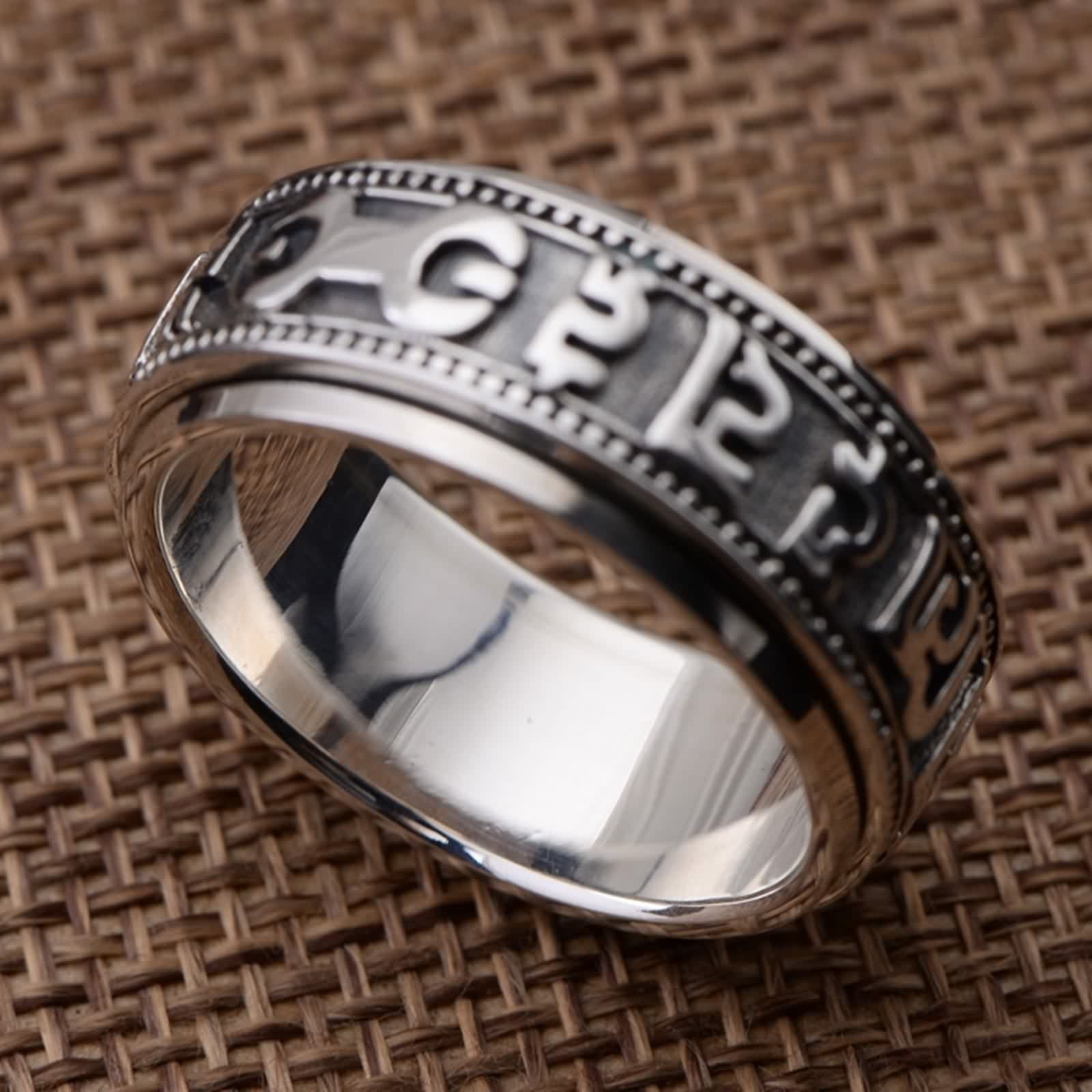 Anello da uomo, in argento Sterling S925, con spinner-mantra nero
