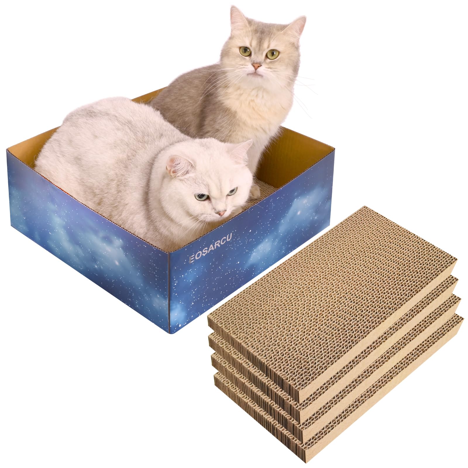 Cat Scratcher Cardboard, 4 PCS Reversible Cat Scratch Pad, Kitty Scratching Pads, Large Size Corrugated Cardboard Cat Scratchers Lounge for Indoor Kitty to Rest Play for Up To 15kg (38x38x15 CM)