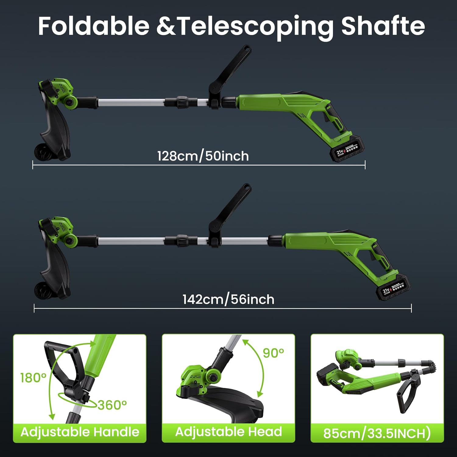 15" Electric Weed Wacker，2 X 3.0Ah Cordless Weed Eater Battery Powered String Trimmer with 6 Pcs Spool Line Grass Cutter Edger Lawn Tool for Yard, Garden and Landscaping Trimming,Green