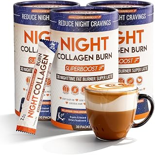 Night Collagen Burn - Weight Loss & Belly Fat Burner & Sleep Aid for Women & Men | Sleep Support for Bloating & Metabolism, Appetite Suppressant | Supports Skin, Hair, Nails & Joints | 90 Servings