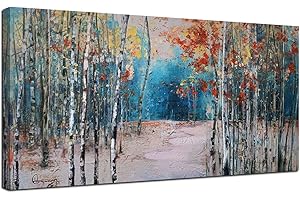 Ardemy 24x48 Canvas Wall Art: A Majestic Tapestry of Blue Forest and Tranquil Birch Trees