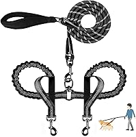 Vista 1 de Correa doble para perro sin enredos, correa elástica para dos perros, correas reflectantes con dos asas de tráfico adicionales para caminar 2 perros