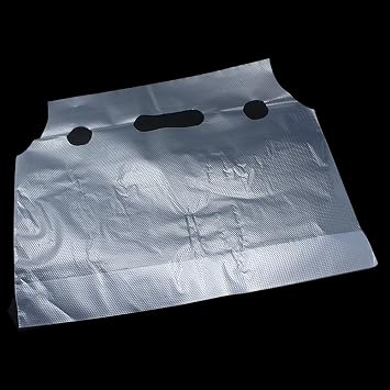 FERENLI 100 PCS 12.2x10.2 inch Clear Handle Plastic Drink Carrier Bags | Clear, Built-in Handle, Hanging Hole, for Milk Juice Beverage Carrier Containers, Stores Dining Hall Takeout Pouches