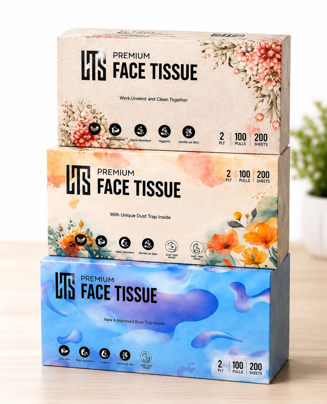 HTS Premium Face Tissue Paper 2 Ply | Ultra Soft & Gentle Facial Tissues | Virgin Fiber, Hygienic & Skin-Friendly | 200 Sheets, 100 Pulls | Multipurpose Tissue Box for Home, Office & Car (Set of 3)-image-22