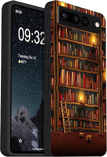 Compatible with Google Pixel 7 Pro Case, Magic Library Bookshelf Cartoon Case for Women Girl Men Boy, TPU Shockproof Trendy Cool Case