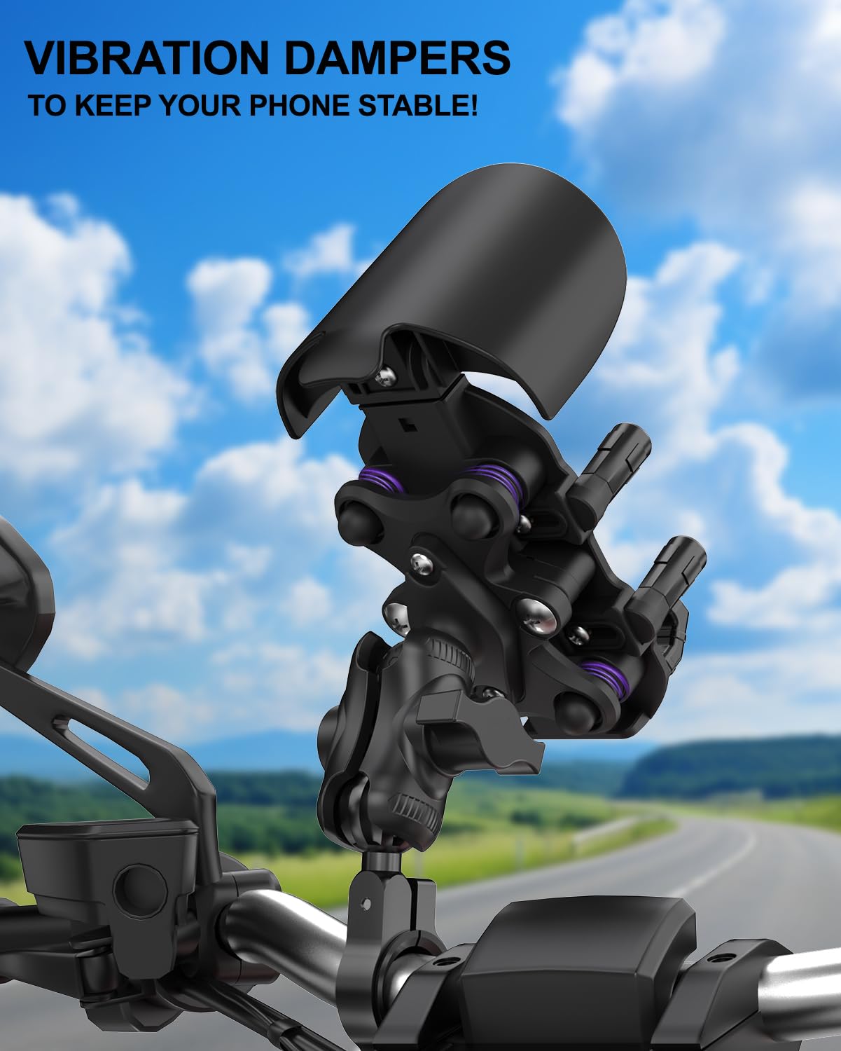 iMESTOU Motocyklowy uchwyt antywibracyjny z kulową podstawą 2,5 cm, odpowiedni dla kierownic 12-32 mm, szeroko kompatybilny ze smartfonami 5,4-7,0 cala
