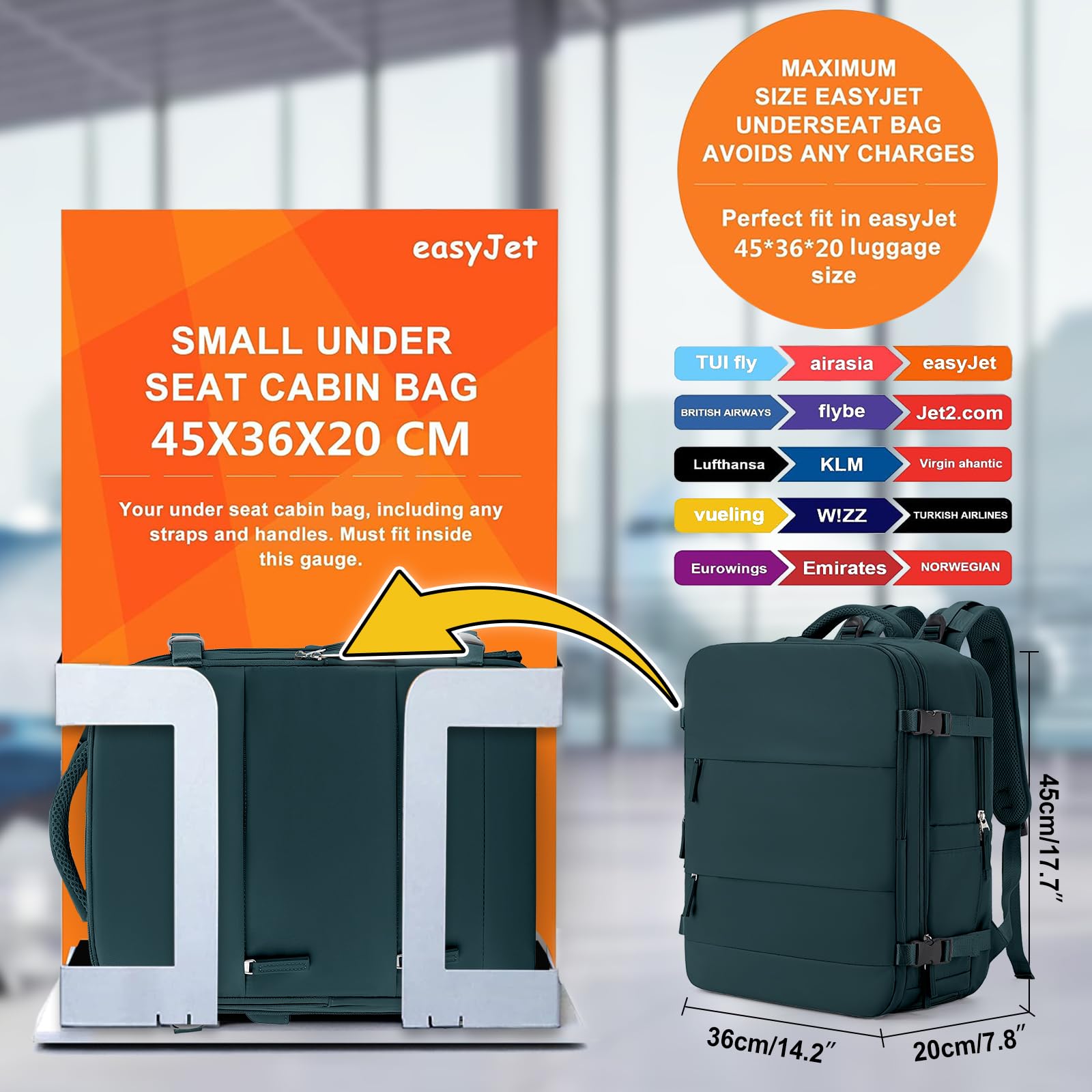 Zaino Bagaglio a Mano Ryanair 40x20x25 Zaino Aereo Borse da Cabina per Easyjet 45x36x20 Zaino da Viaggio donna con porta ricarica USB, Borsa da Viaggio aereo Zaino Computer Impermeabile Casual Daypack