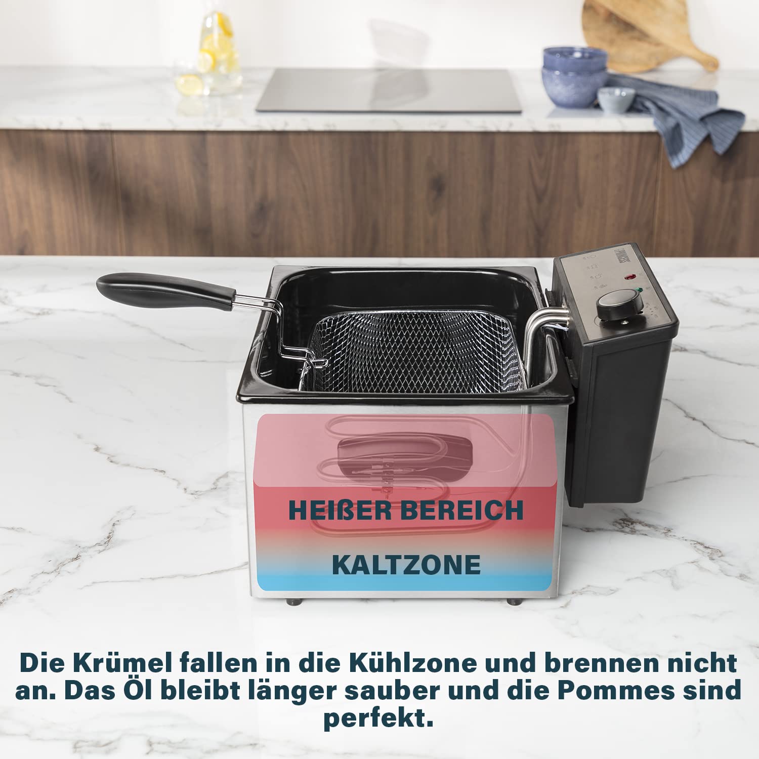 Princess Fritteuse – 3270 Watt, 5 Liter, Thermostat, 3 Frittierkörbe, Kaltzone, 6-7 Personen, 185000, Grau, Metall