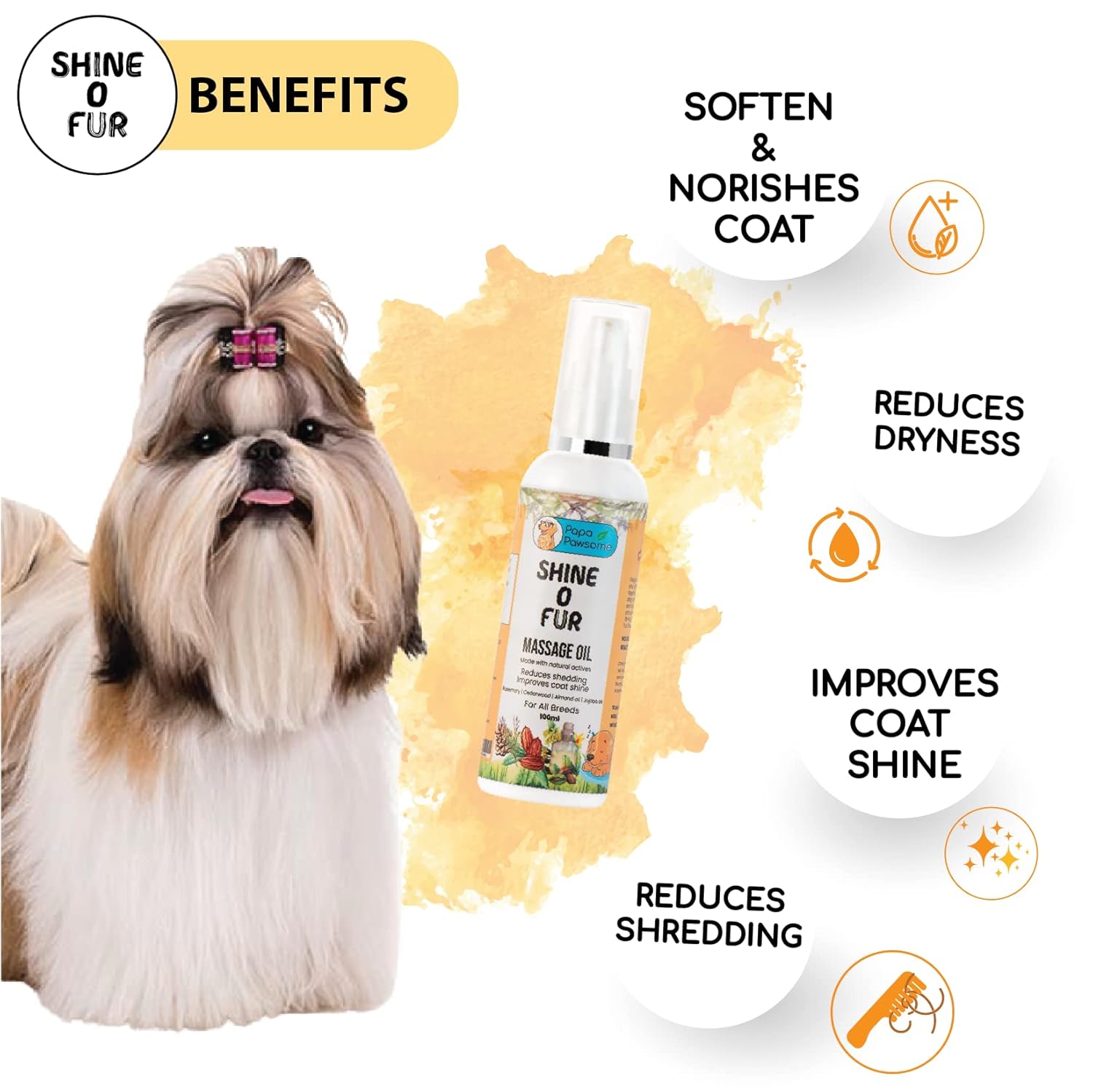 Full Grooming Kit for Papa Pavsom dogs - Shih Tzu | For long/drop coat breeds. 5 -in -1 combo pack | Made with natural ingredients. For healthy, shiny and smooth dog hair. For dog claw care Full Grooming Kit for Papa Pavsom dogs - Shih Tzu | For long/drop coat breeds. 5 -in -1 combo pack | Made with natural ingredients. For healthy, shiny and smooth dog hair. For dog claw care