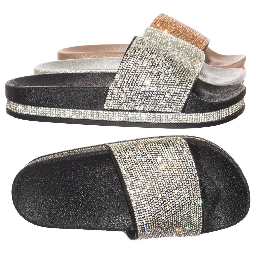 Forever LinkViste-07 Glitter Slide in PVC Molded Footbed Flatform Sandal Slippers
