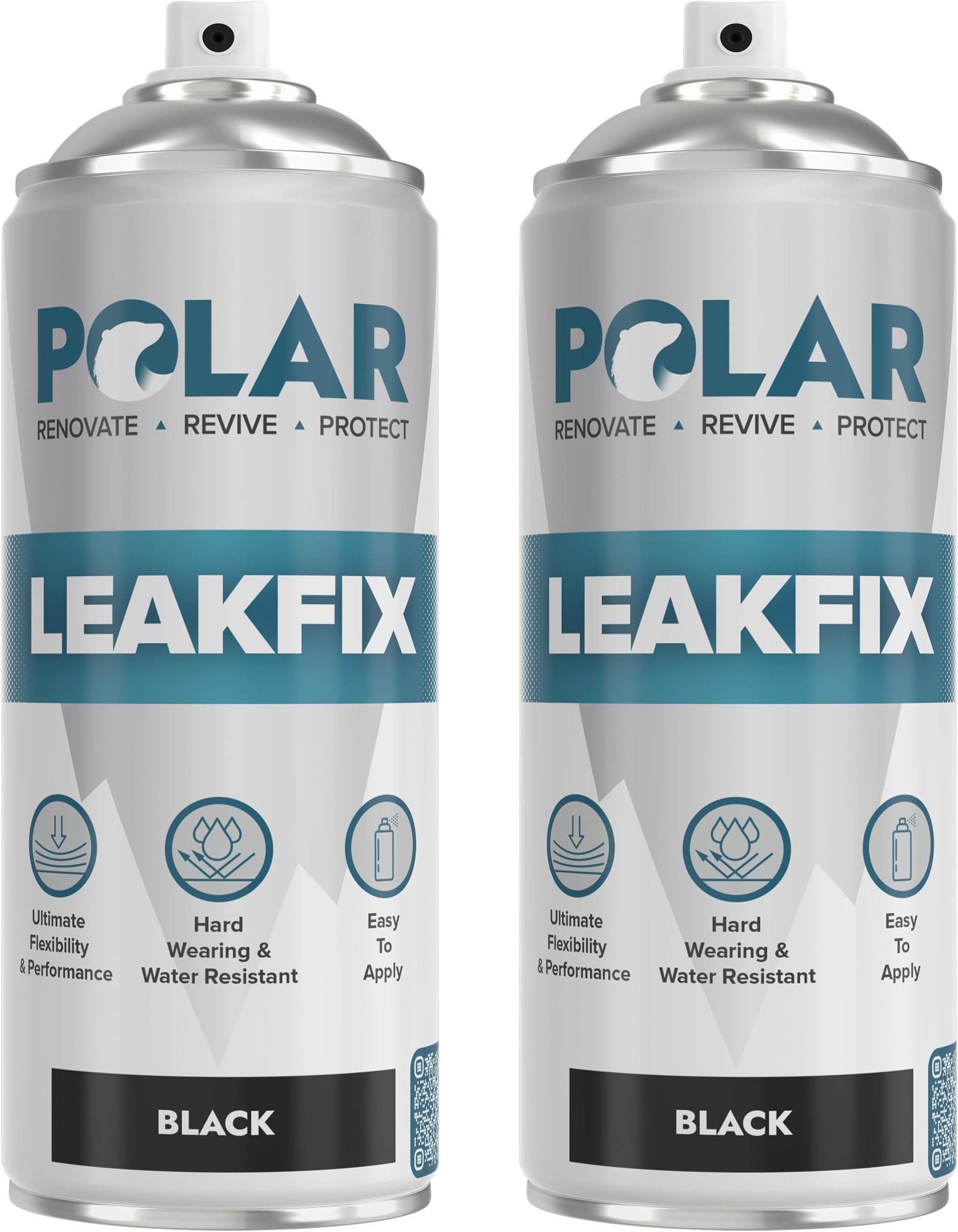 Polar Leak Fix Spray - 2 x 400ml, Black - Instant Waterproof Sealant for Roofs, Pipe & Gutter Repairs - Fills, Seals Cracks & Stops Leaks - Interior & Exterior