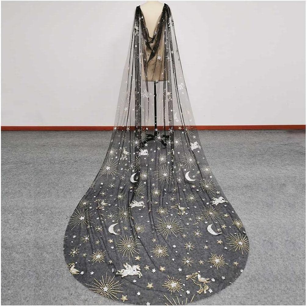 Hochzeitsschleier Braut-Tüll, schwarzer Tüll, 3 Meter Lange Schleier mit Glitzer, Gold-Silber-Staub, Hochzeitsschleier, Schulterschleier, 250/300 cm Kopfschleier wiederverwendbar