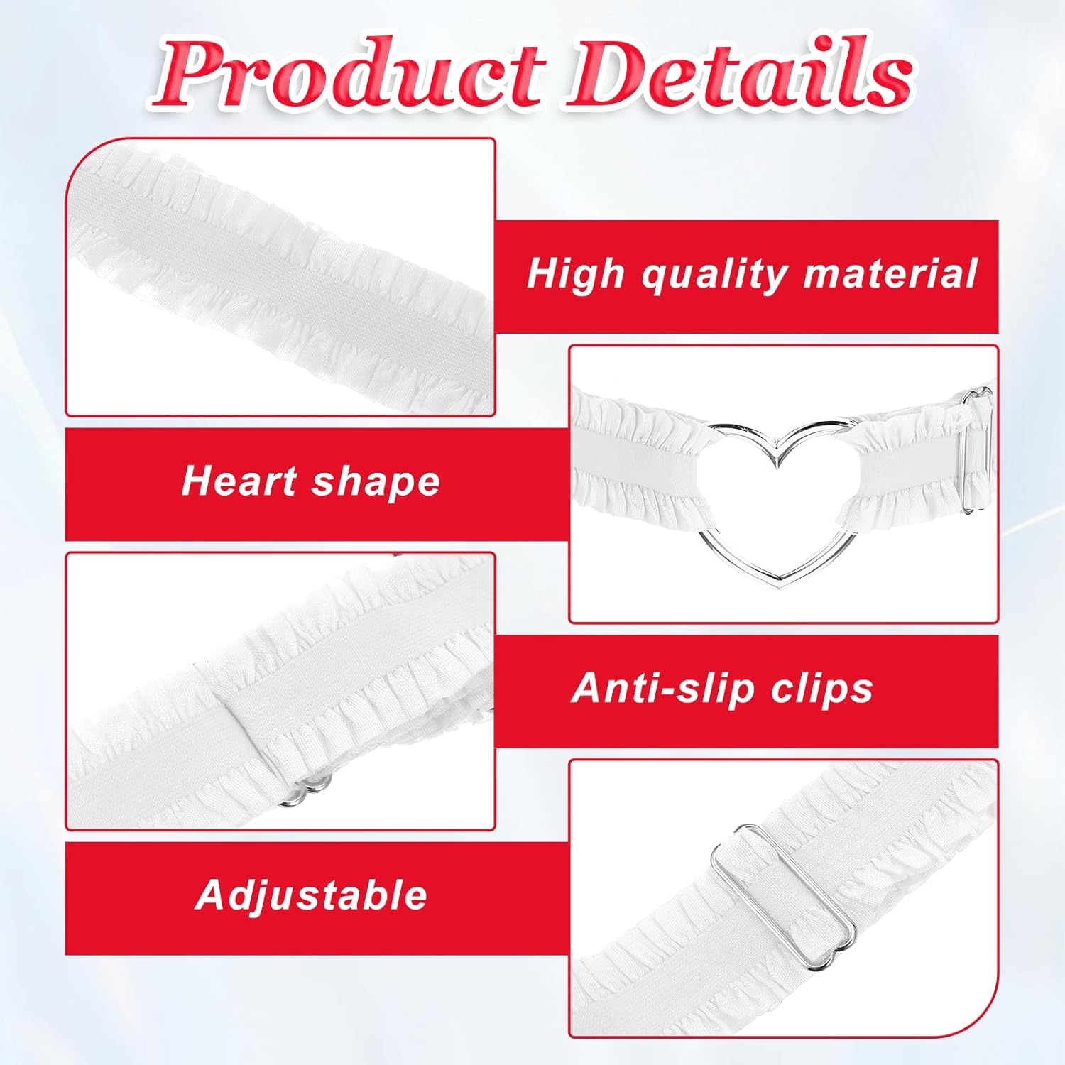 2 Pcs Thigh Belt Leg Garter Adjustable Heart Lace Thigh Garters, White Heart Garter Belts Elastic Leg Garters Belt for Women - Image 3