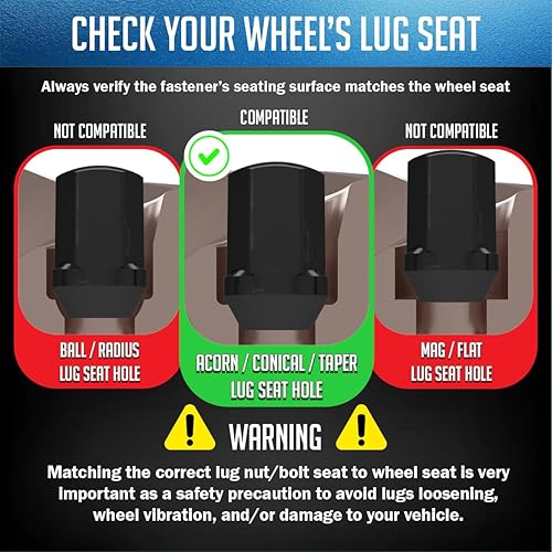 Vista 6 de Wheel Accessories Parts 20 tuercas de llanta estilo OEM de 9/16"-18 roscas de 1.65" de largo negro 7/8" 0.866 in hexagonales para Chrysler Aspen