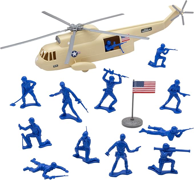 TimMee Plastic Army Men Helicopter Playset Olive Green 26pc Made in USA