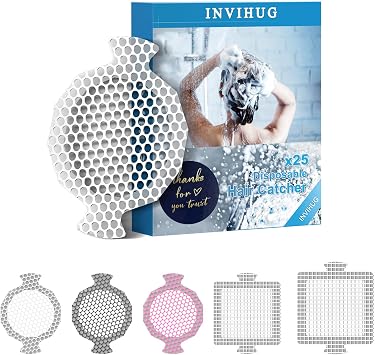 INVIHUG Disposable Shower Drain Hair Catcher Mesh Stickers, 25 Pack, Hair Catcher for Shower White, 25pcs NRHC-01