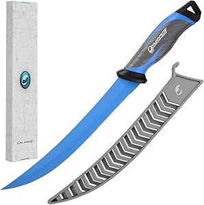 Calamus Fishing Fillet Steaking Knife - 9 inch, German G4116 Stainless-Steel Blades with Corrosion Resistant Coating, Non-Slip Handles, Protective Nylon Sheath, Perfect For Fresh Or Saltwater