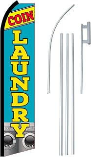 NEOPlex - "Coin Laundry" Complete Flag Kit - Includes 12' Swooper Feather Business Flag with 15-Foot Anodized Aluminum Flagpole and Ground Spike