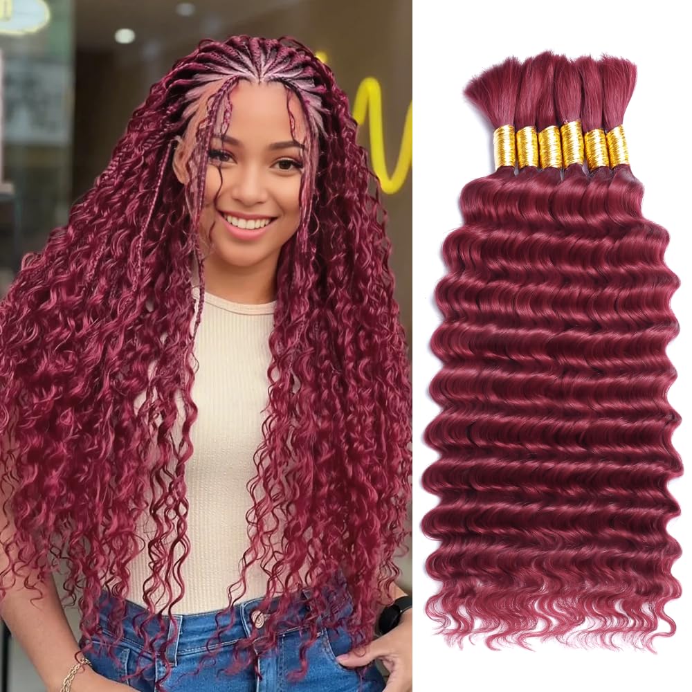99J Deep Wave Human Braiding Hair 18in 6 Bundles Burgundy