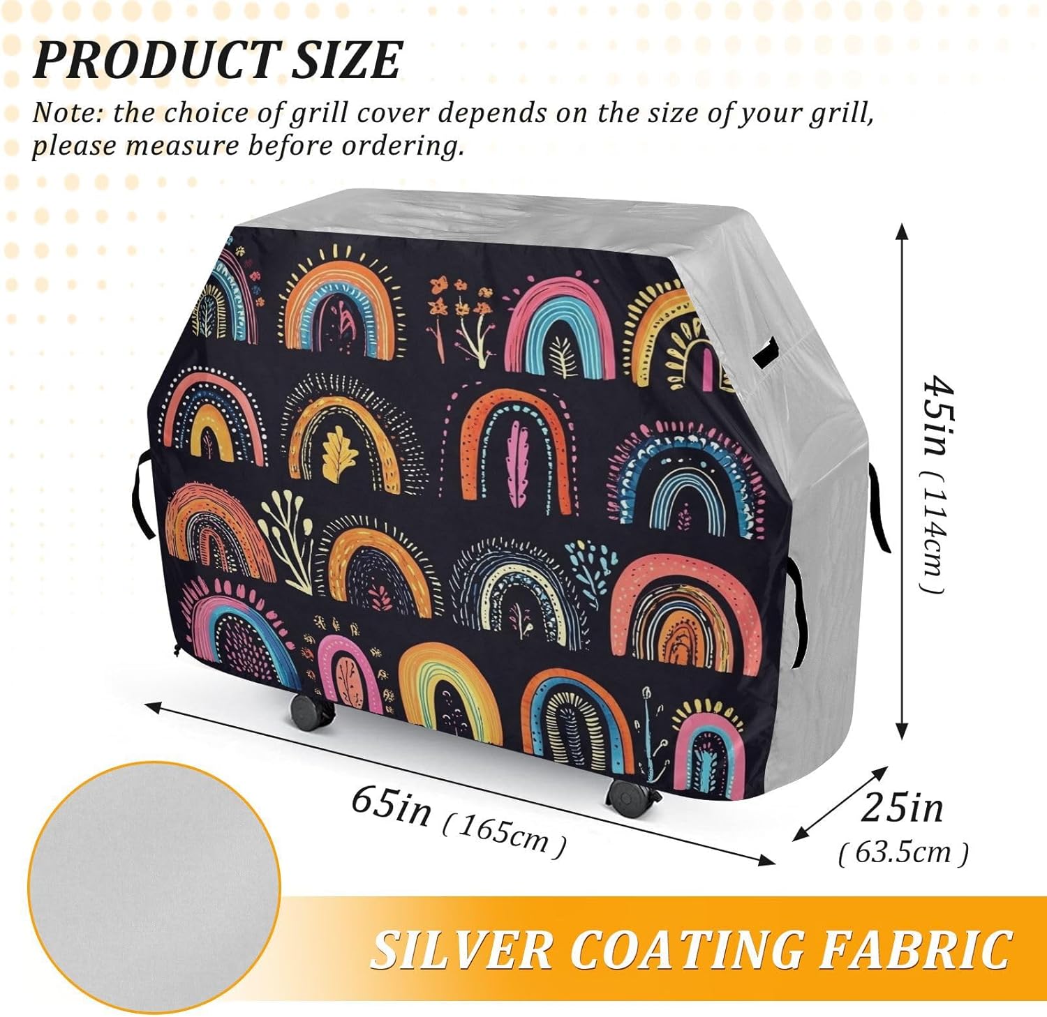 Kigai Boho Rabinbow Grill Cover 65 Inch Heavy Duty Outdoor Barbecue Cover Waterproof BBQ Gas Grill Cover with Adjustable Straps for Most Grills