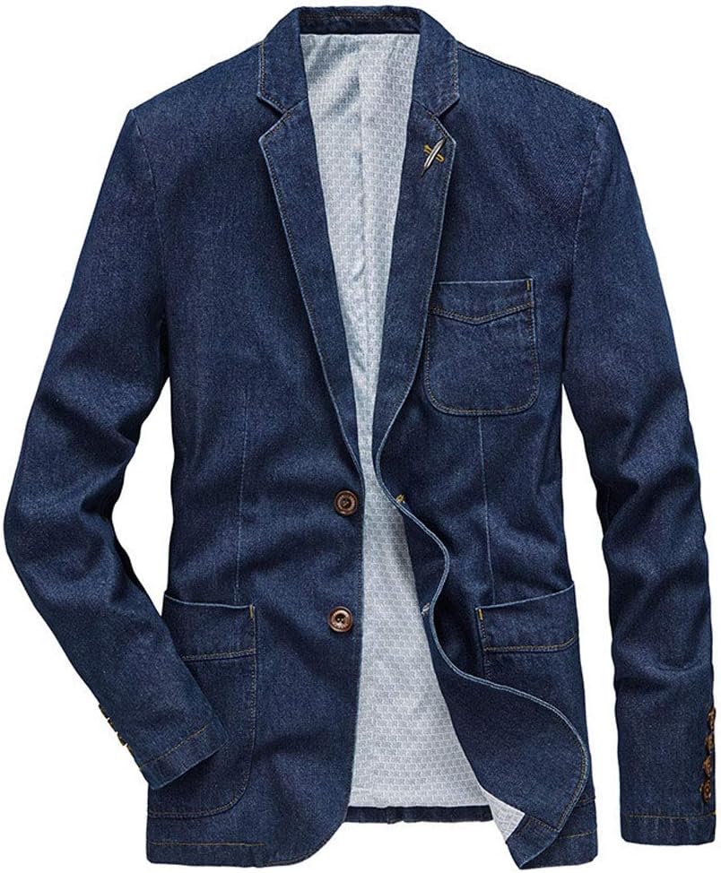 ebossy Men's Casual Slim Denim Blazer Two Button Business Suit Jacket Sport Coat